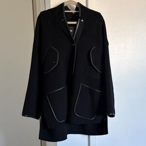 Maje Black Women's Coat with Leather-Trim Pockets